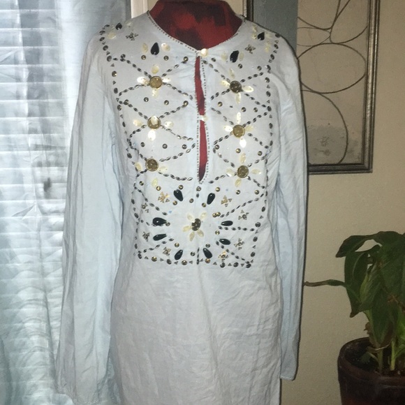 Custom BOHO Indian style tunic Kirti cover up Blue - Picture 1 of 7